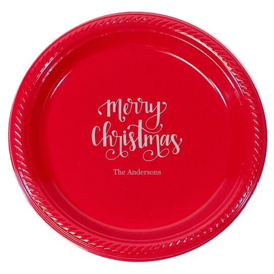 Hand Lettered Merry Christmas Plastic Plates